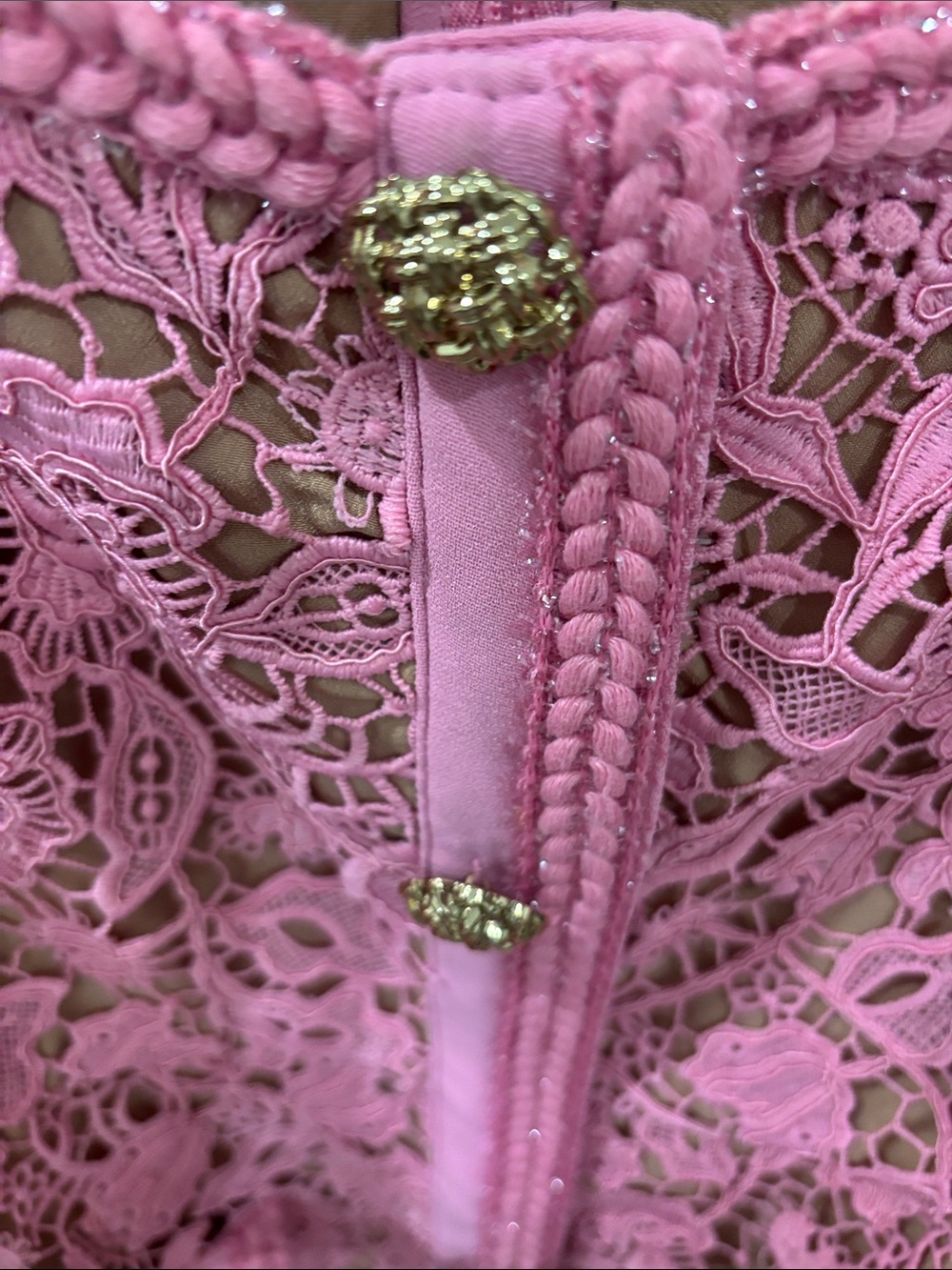 Self-Portrait Pink Floral Lace Midi Dress with Gold Buttons - Picture 4 of 5